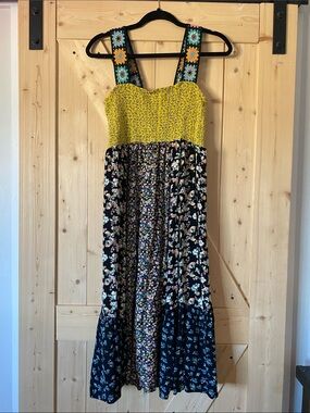 F&F Yellow Smocked Bodice Floral Maxi Dress